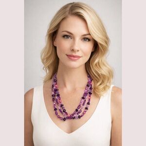 Vintage 1960s Triple Strand Bead Necklace • Lavender, Lilac & Pink Acrylic • Mod